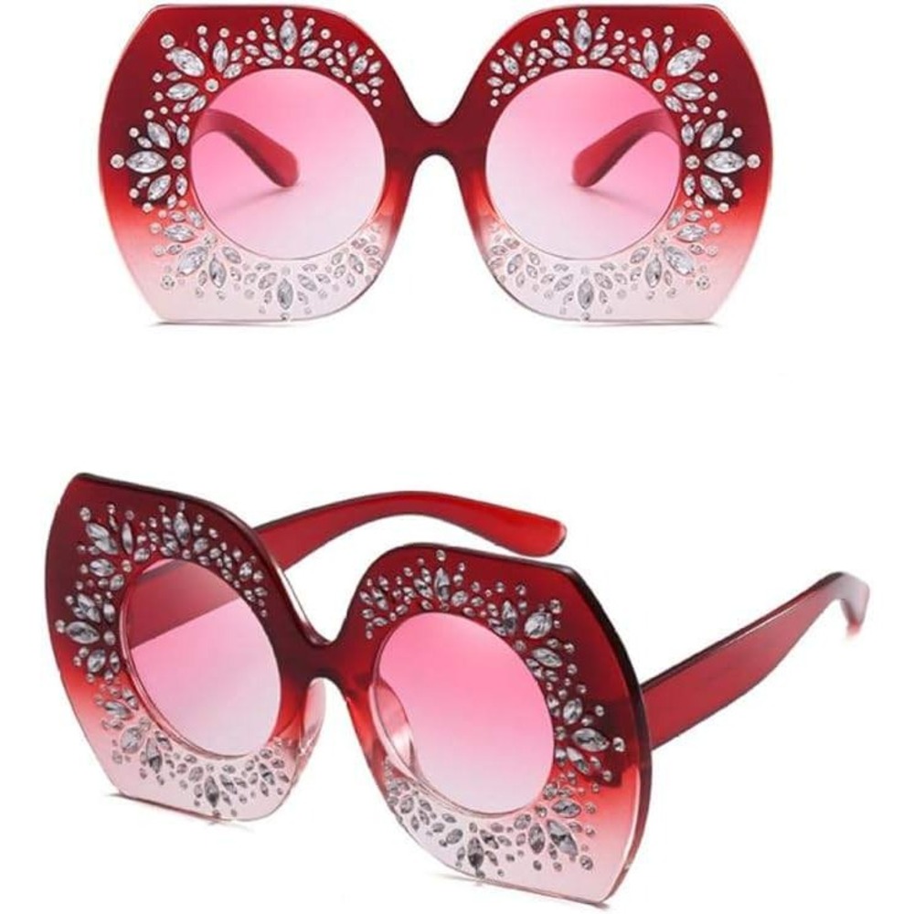 Rhinestone Sunglasses Women Oversized Fashion Shades Red Pink Party Shades Gafas
